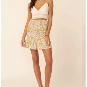 Promesa Floral Smocked Ruffle Trim Mini Skirt 100% Cotton Sz S Feminine Coquette
